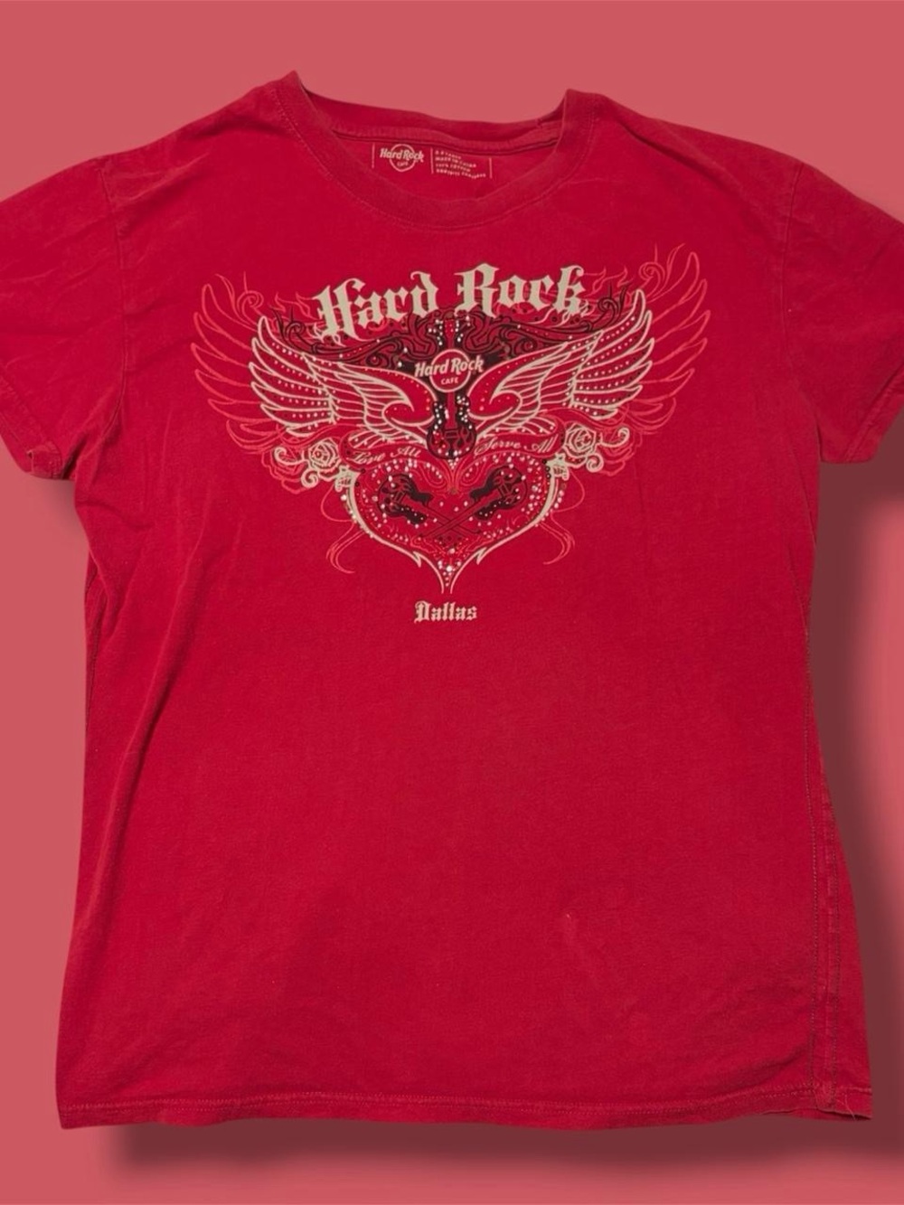 Y2K Hard Rock Dallas Rhinestone Graphic Baby Tee Size XXL Mcbling Cybergrunge